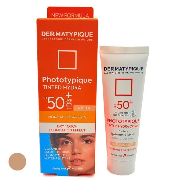 کرم ضد آفتاب رنگی ( بژ طبیعی ) درماتیپیک SPF 50 مدل Phototypique محافظ در برابر UVA ،UVB مناسب برای پوستهای خشک و نرمال حجم 50 میلیلیتر